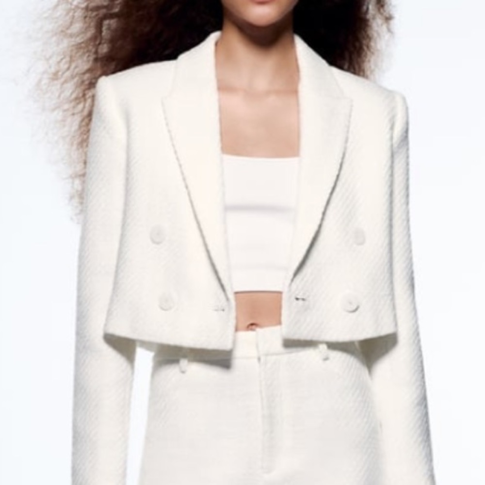 Zara white cropped blazer